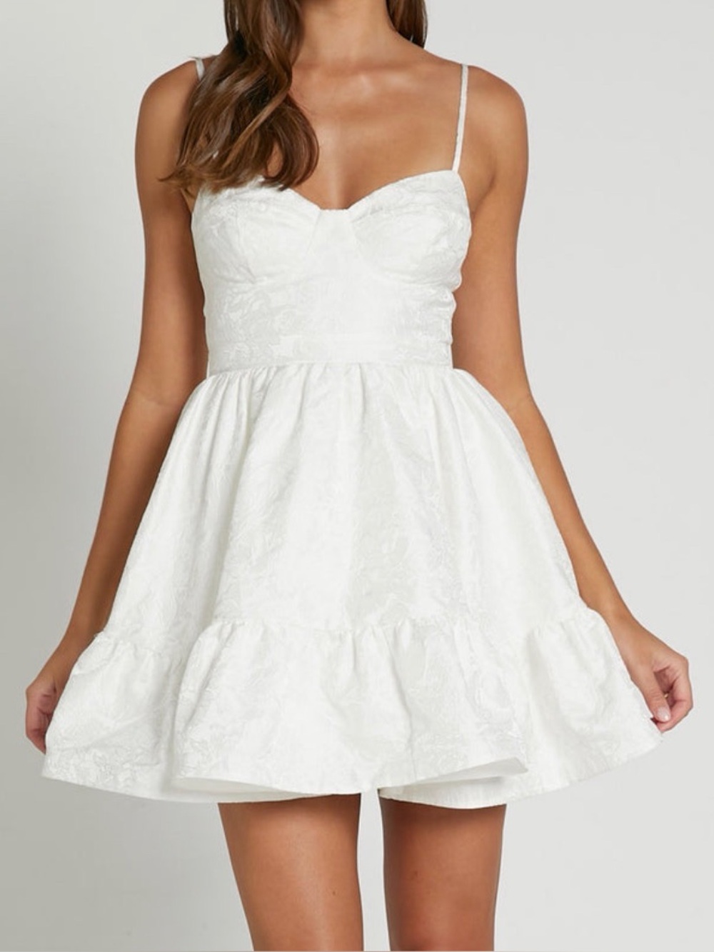 NWT Showpo "Kena" Jacquard Bustier Mini Dress — White
